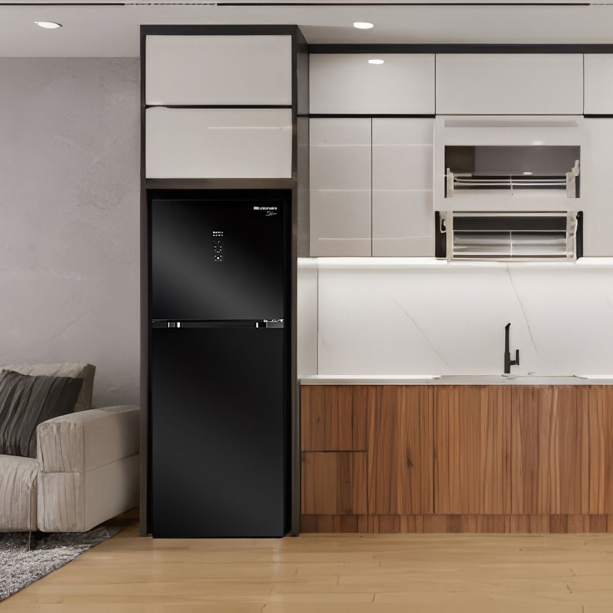 ثلاجة بفريزر علوي يونيون اير i-Cool ، سعة 370 لتر ، نوفروست ، لا ، اسود - URN-440LBG1A-DTHRBSM