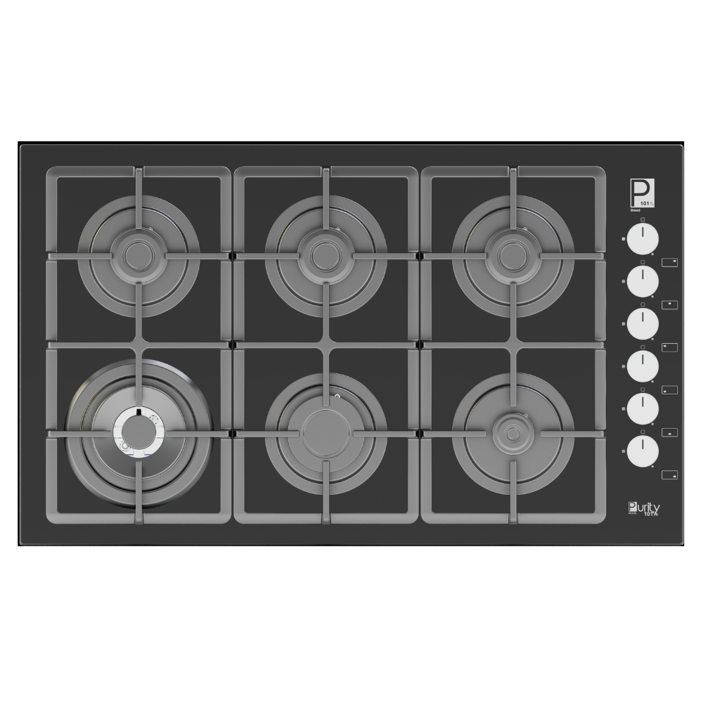 بيورتى مسطح غاز 90سم اسود زجاج 6 شعلة امان كامل HPT903G – Gas Hob 6 Eyes Heavy Duty Grids