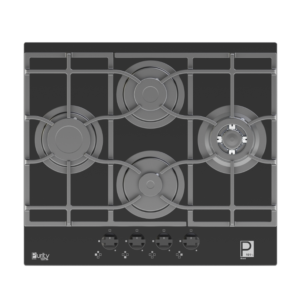بيورتى مسطح غاز 4 شعلة اسود زجاج 60 سم حوامل زهر HPT652G – Gas Hob 4 Eyes Heavy Duty Grids