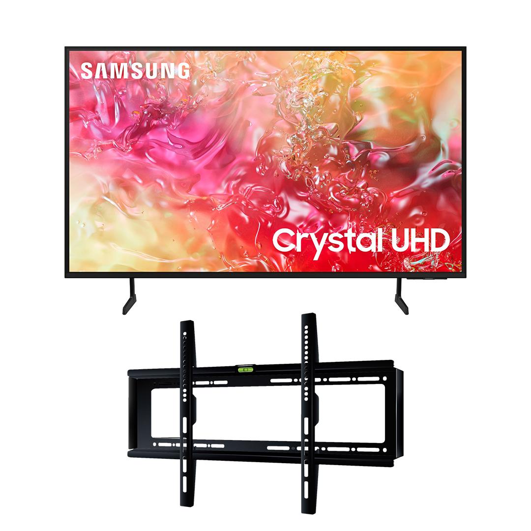 شاشة تلفزيون سامسونج سمارت بدقة 4K UHD، وتقنية LED مع ريسيفر داخلي - 50DU7000، مع حامل حائط لتلفزيونات من اي تي اي، 50 بوصة