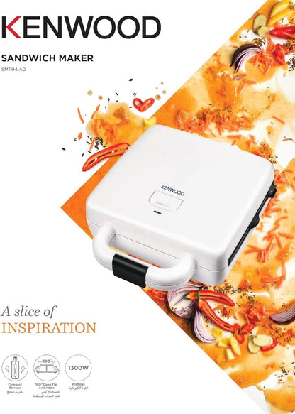Sandwich Maker Kenwood 2 in 1, 1300 Watt, White and Black - SMP94