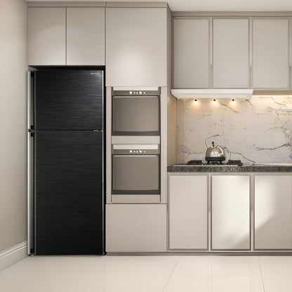 ثلاجة بفريزر علوي شارب SJ-48C(BK) ، سعة 385 لتر ، نوفروست ، لا ، اسود