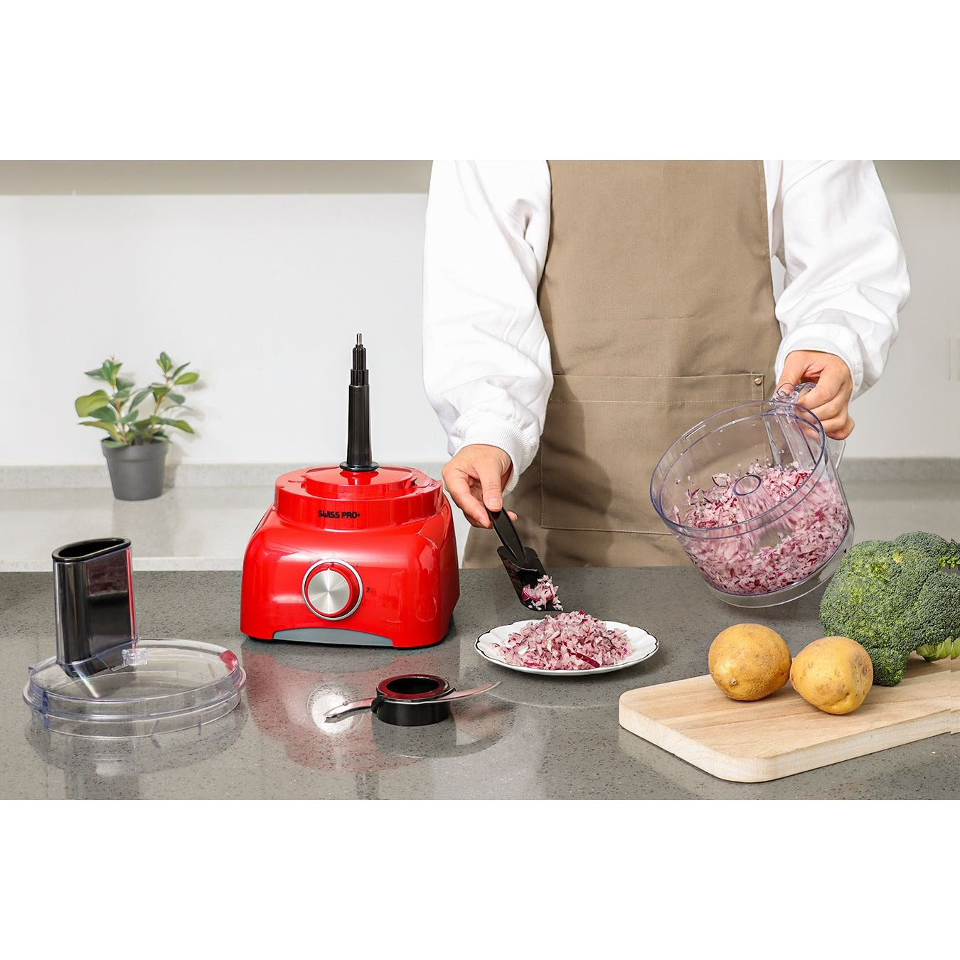 محضر طعام بالملحقات سويس برو بلس، احمر - SP-FOOD600.8