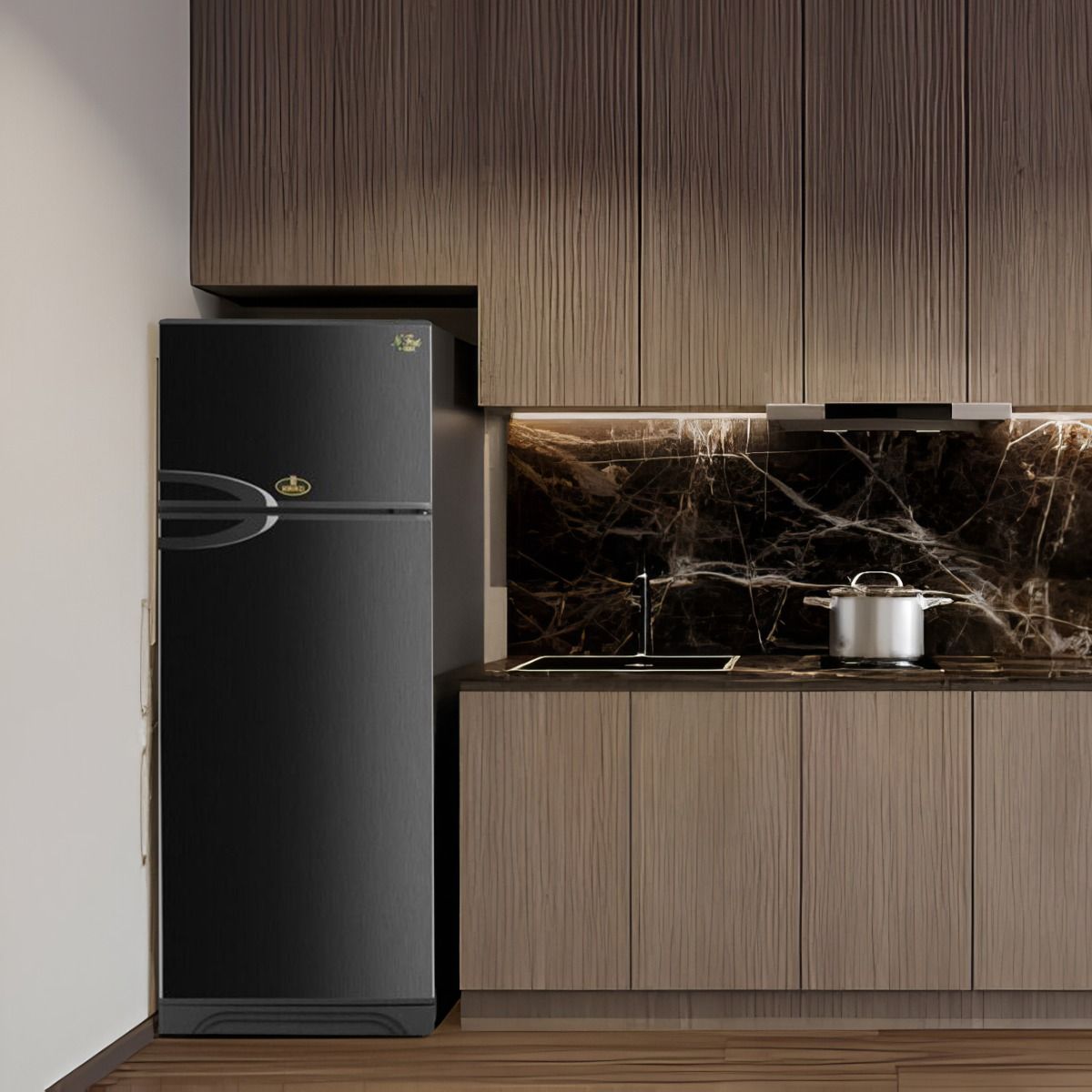 ثلاجة بفريزر علوي كيريازي KH370LN ، سعة 370 لتر ، نوفروست ، لا ، اسود
