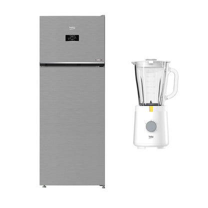 ثلاجة بيكو نوفروست، فريزر علوي - RDNE455M20XBIDEG، مع خلاط ، سعة 1.5 لتر، 600 وات - TBN 62608 W, فضي, 406 لتر
