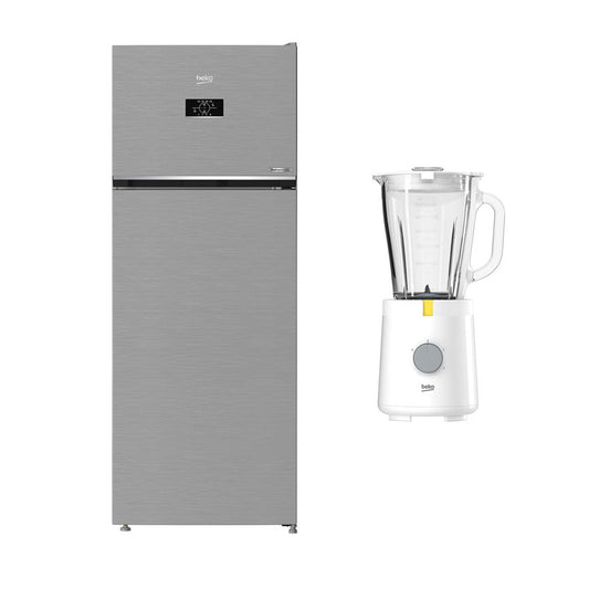 ثلاجة بيكو نوفروست، فريزر علوي - RDNE455M20XBIDEG، مع خلاط ، سعة 1.5 لتر، 600 وات - TBN 62608 W, فضي, 406 لتر