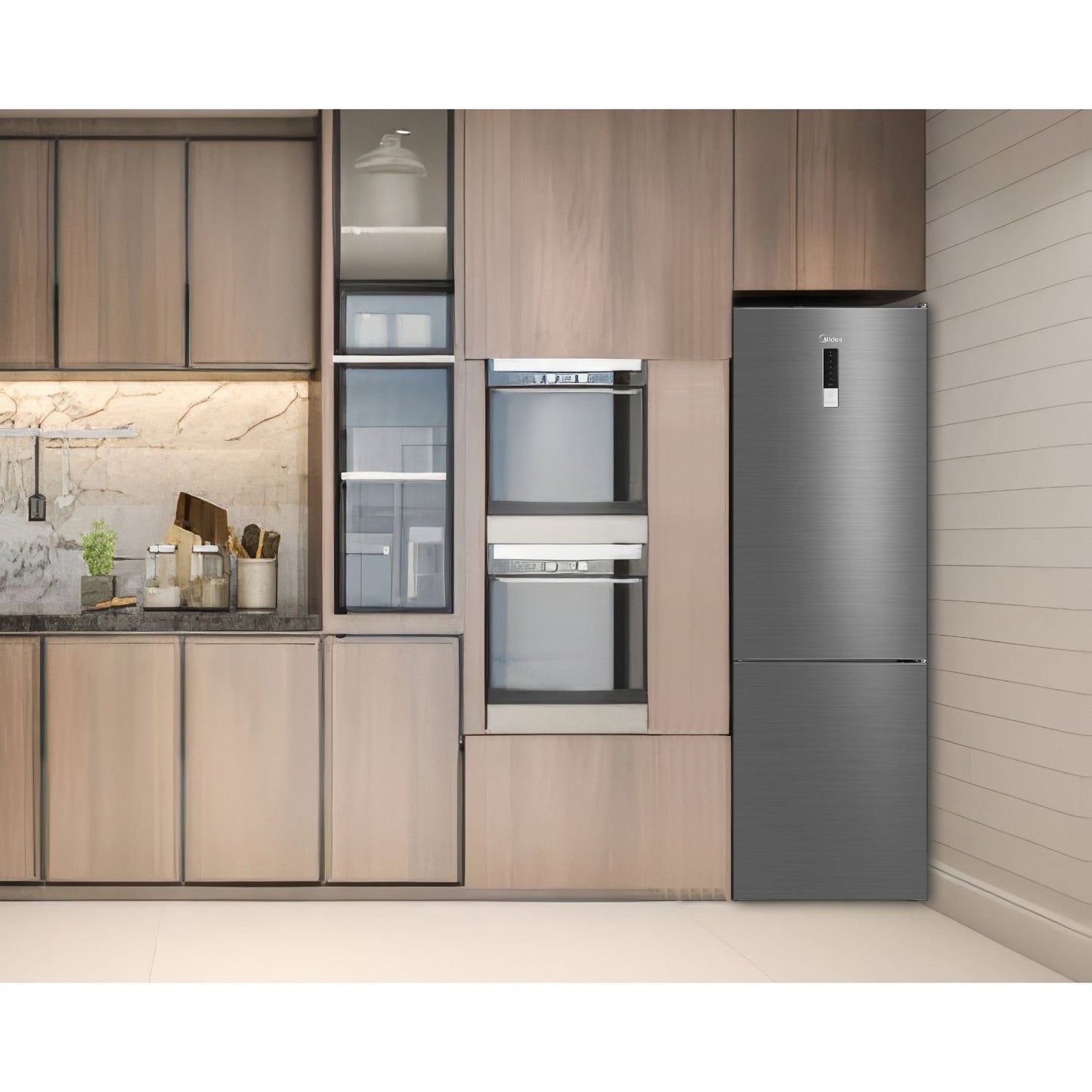 ثلاجة بفريزر سفلي ميديا، سعة 310 لتر، نوفروست ، لا ، فضي - MDRB424FGN46