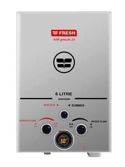 سخان غاز فريش ، سعة 6 لتر ، فضي - Gas6LS