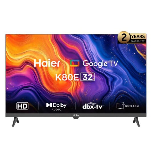 شاشة هاير سمارت LED 32 بوصة بدقة HD مع ريسيفر مدمج أسود H32K80E
