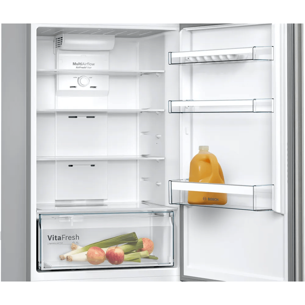 ثلاجة بفريزر علوي بوش ، سعة 328 لتر ، نوفروست ، لا ، ستانلس ستيل - KDN43VL2E8