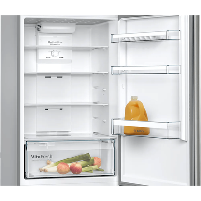 ثلاجة بفريزر علوي بوش ، سعة 328 لتر ، نوفروست ، لا ، ستانلس ستيل - KDN43VL2E8