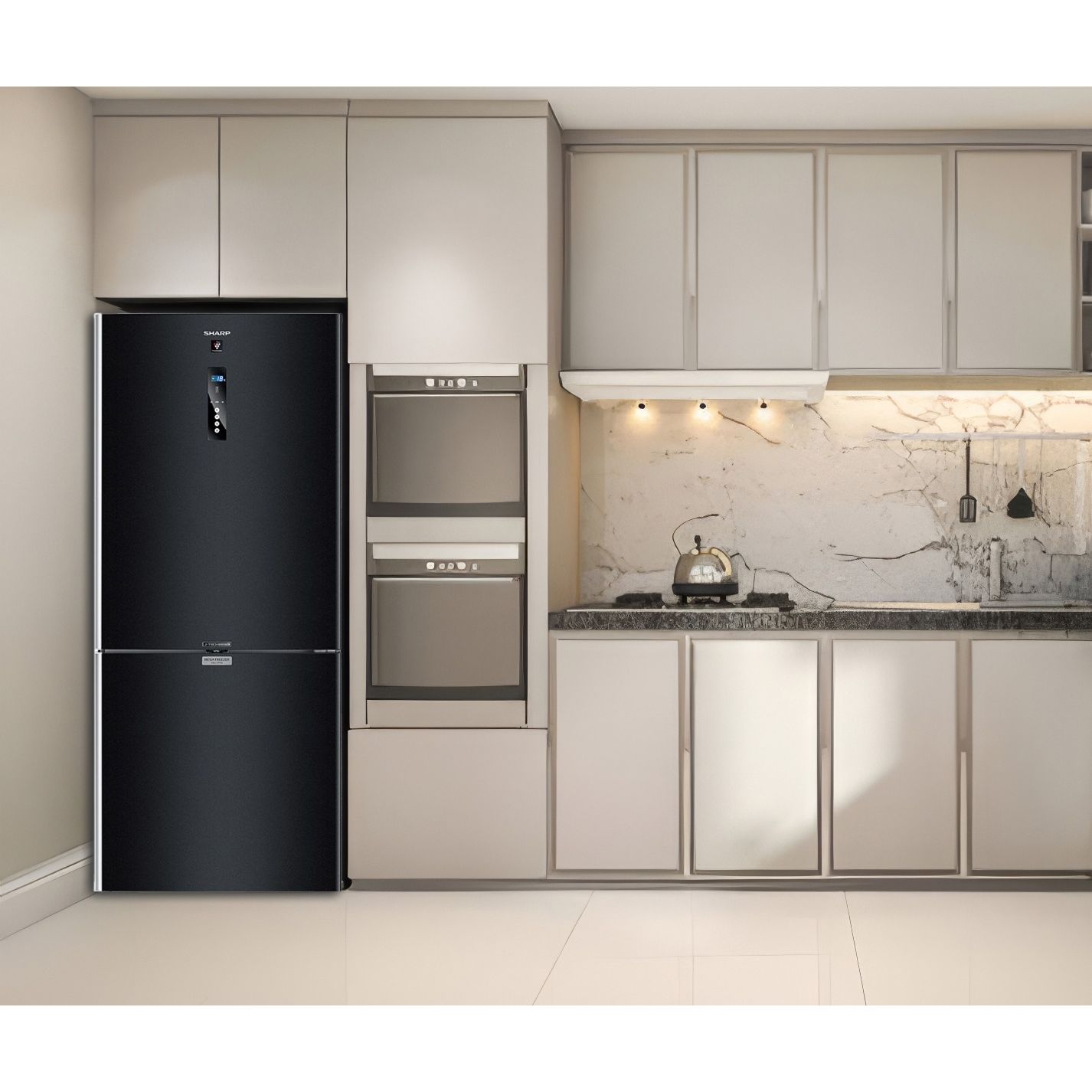 ثلاجة بفريزر علوي شارب ، سعة 558 لتر ، نوفروست ، بانفـرتر ، اسود - SJ-PV73K-BK