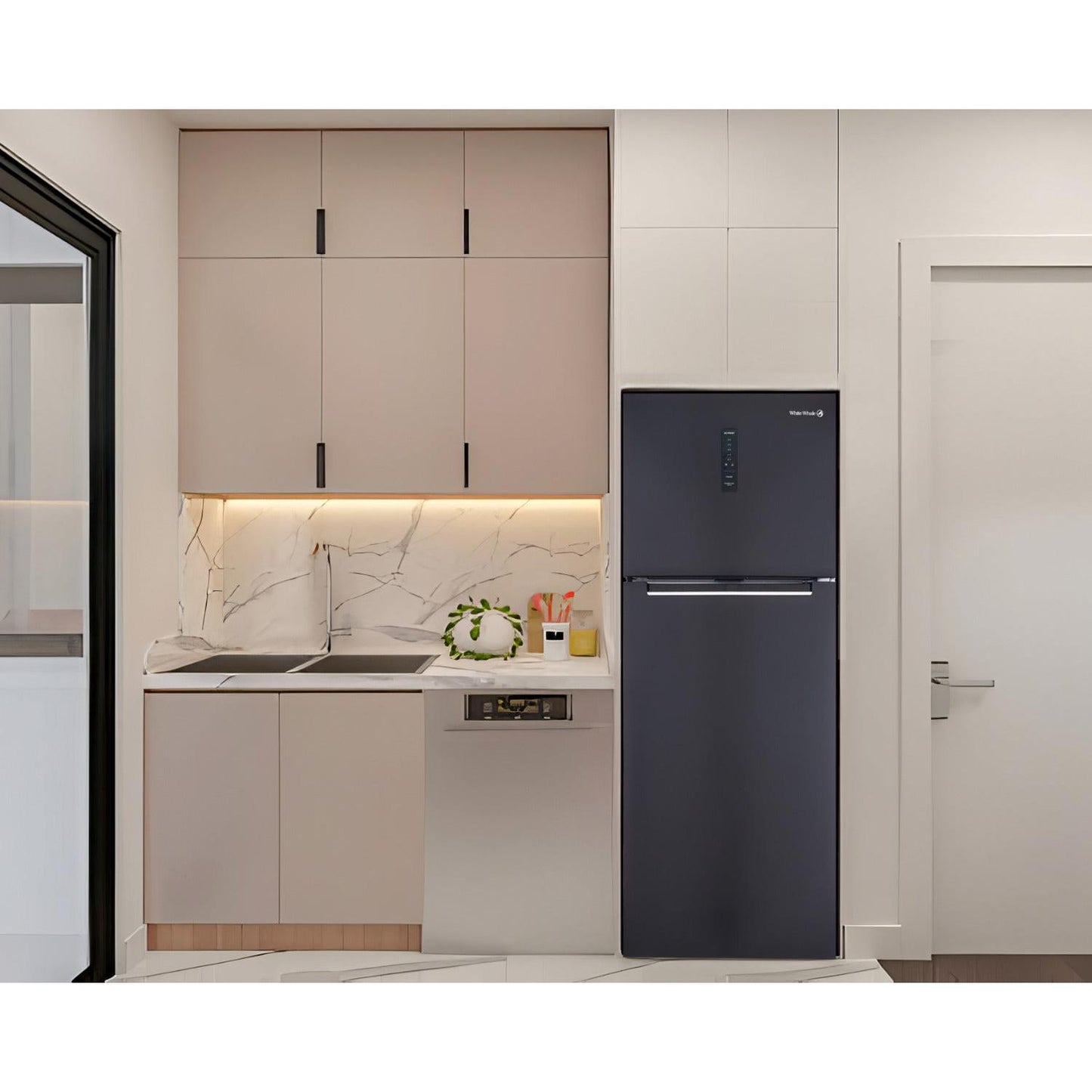 ثلاجة فريزر علوي وايت ويل WR-4385-HB ، سعة 430 لتر ، نوفروست ، لا ، اسود
