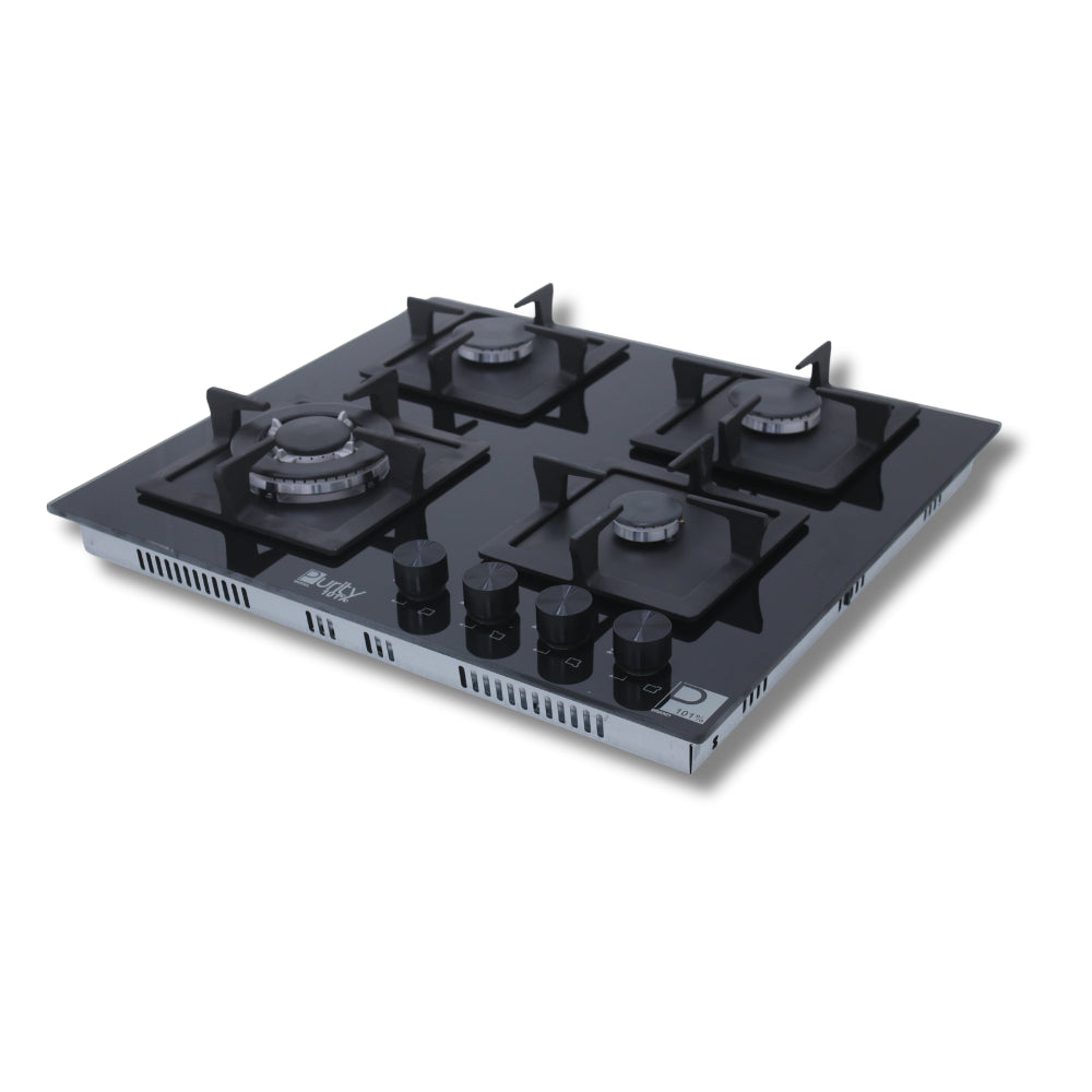 بيورتى مسطح غاز 60 سم غاز 4 شعله اسود زجاج HPT606G- Gas Hob 4 Eyes Heavy Duty Grids