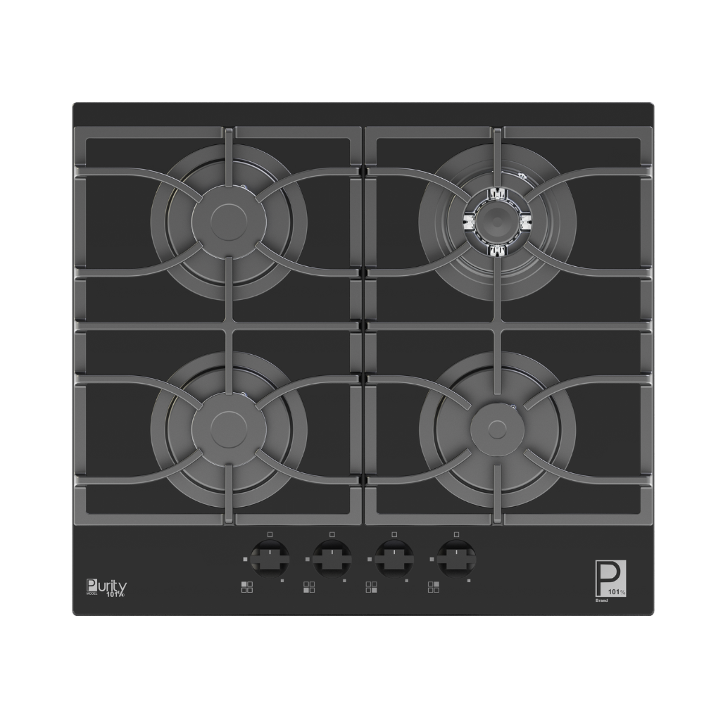 بيورتى مسطح غاز 60 سم اربع شعله اسود زجاجHPT617G.VN – Gas Hob 4 Eyes Heavy Duty Grids