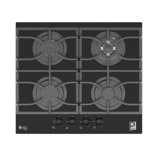 بيورتى مسطح غاز 60 سم اربع شعله اسود زجاجHPT617G.VN – Gas Hob 4 Eyes Heavy Duty Grids