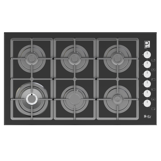 بيورتى مسطح غاز 90سم اسود زجاج 6 شعلة امان كامل HPT903G – Gas Hob 6 Eyes Heavy Duty Grids