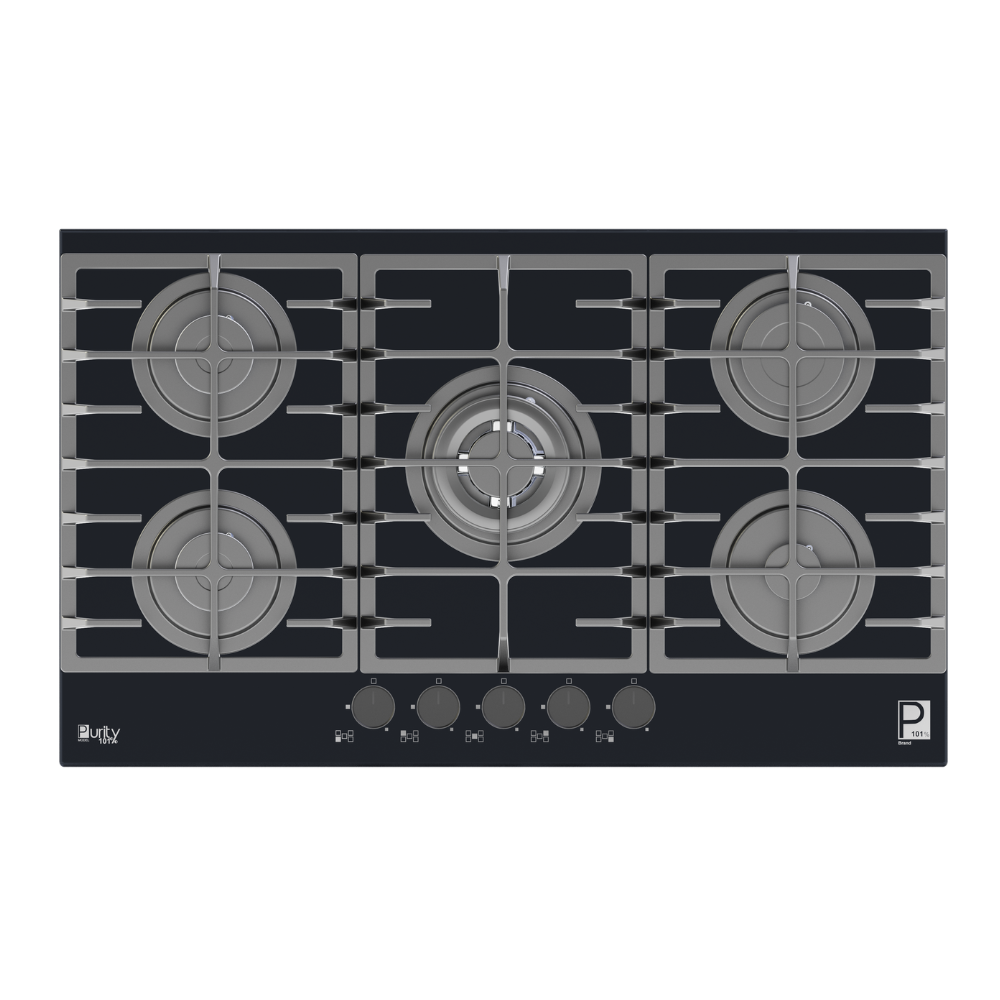مسطح بيورتى غاز 90سم 5 شعلة حوامل كامله اسود زجاج HPT906G – Gas Hob 5 Eyes Heavy Duty Grids