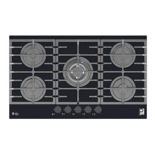 مسطح بيورتى غاز 90سم 5 شعلة حوامل كامله اسود زجاج HPT906G – Gas Hob 5 Eyes Heavy Duty Grids