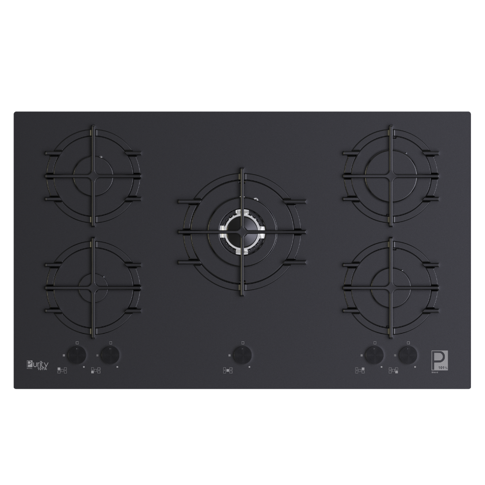 بيورتى مسطح غاز 90سم اسود وجاج شعلات منفصله 5 شعلهHPT911 MAT-BL – Gas Hob 5 Eyes Heavy Duty Grids