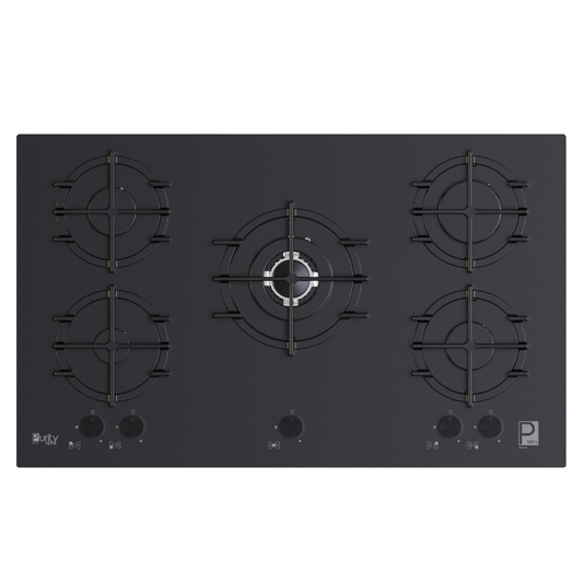 بيورتى مسطح غاز 90سم اسود وجاج شعلات منفصله 5 شعلهHPT911 MAT-BL – Gas Hob 5 Eyes Heavy Duty Grids