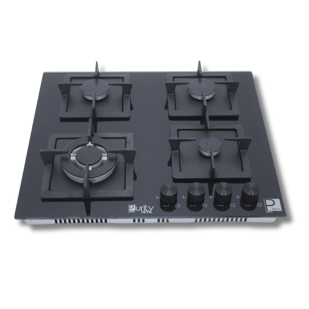 بيورتى مسطح غاز 60 سم غاز 4 شعله اسود زجاج HPT606G- Gas Hob 4 Eyes Heavy Duty Grids